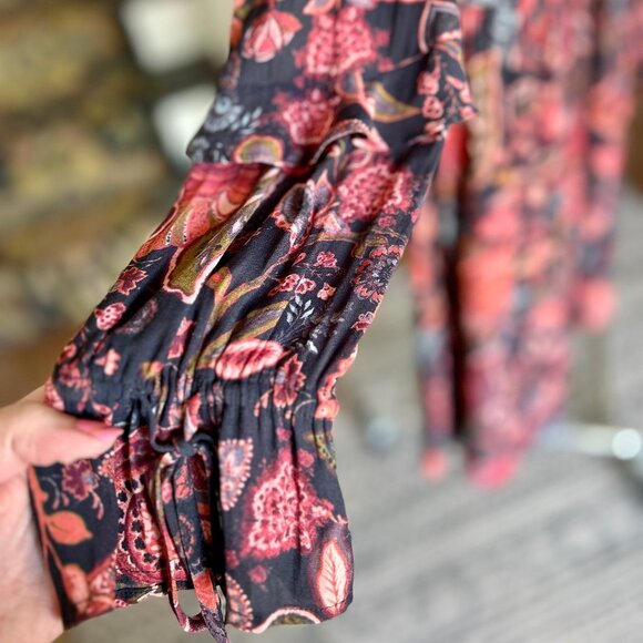 LOFT Ruffle Detail Long Sleeve Mid Length Boho Cottagecore Prairie Dress Sz 6 - Picture 8 of 9